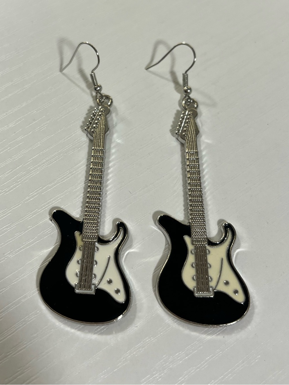Black and Cream Electric Guitar Dangle Earrings